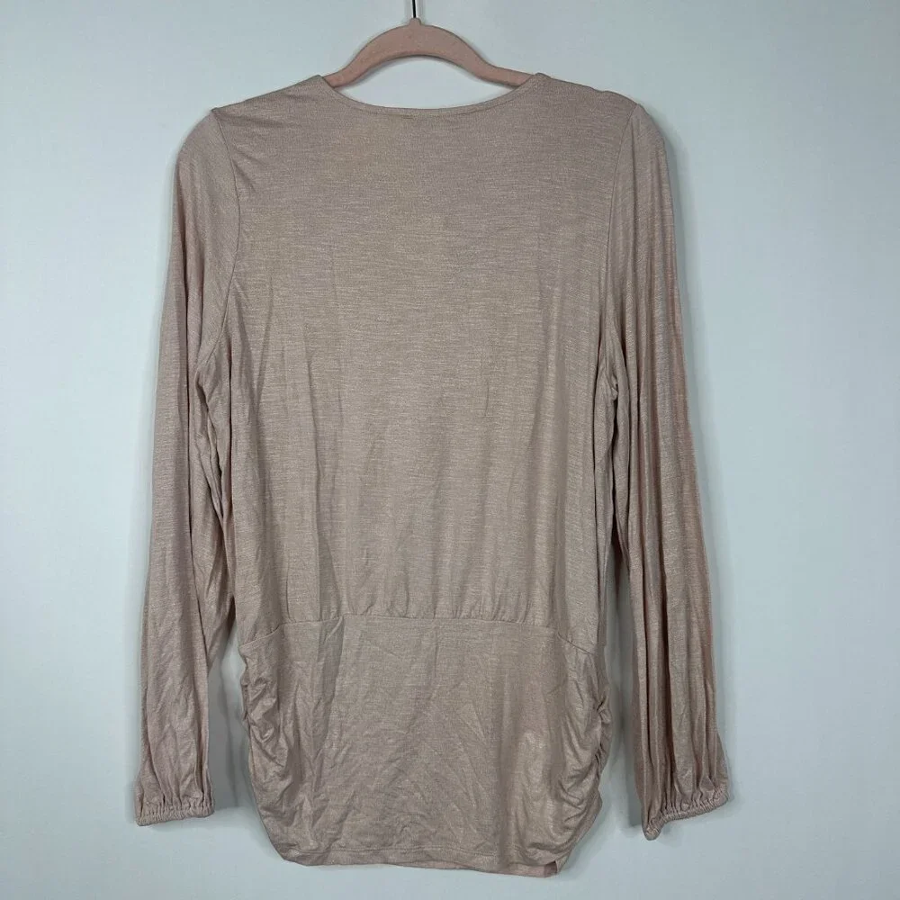 NWT White House Black Market Long Sleeve V Neck Banded Top Sepia Rose M